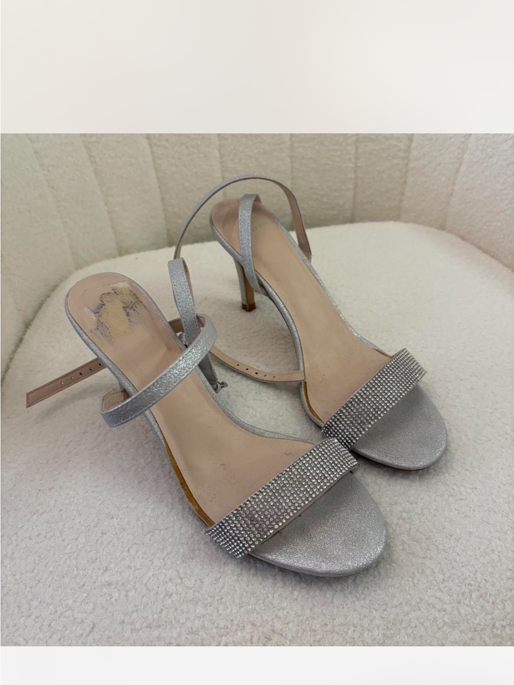 Silver Rhinestone Strap Women's Heel Sandals